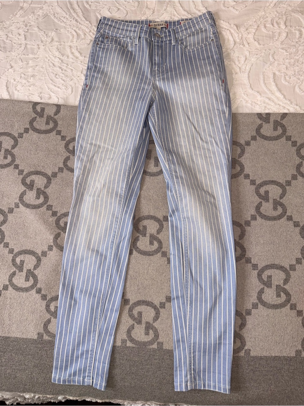 Guess Skinny High Light Blue Pinstripe Jeans